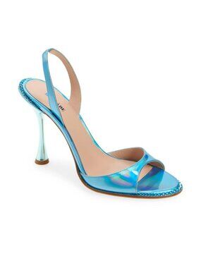 BETZABE Womens Crystal Mirror Slingback Heel Sandal Turquoise Size 37 / US 7